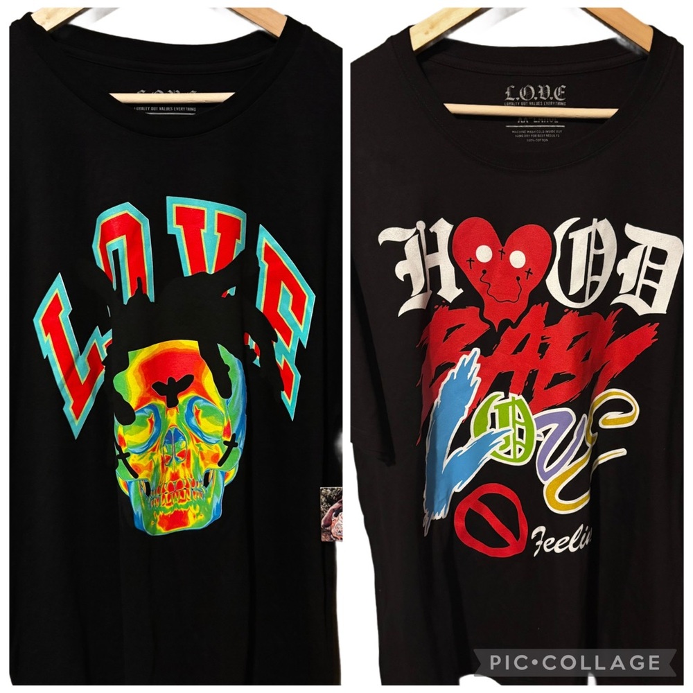 L.O.V.E Sz XXL Lot of 2 Kodak Black Shirts.  Love Skeleton/Feelings NWT/NWOT